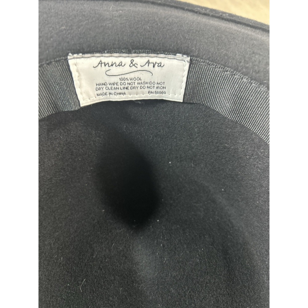 Anna & Ava Black 100% Wool Wide Brim Hat Satin Ribbon Womens Boho - Picture 5 of 9